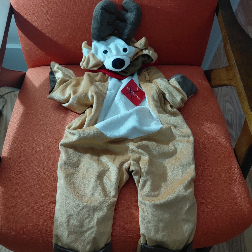 On CLEARANCE: Baby's Reindeer Hooded Onie Blanket with Antlers - Picture 2 of 3